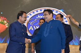 Receiving Ganam TV Global Excellence Award (2024 ) from Mr. Nitin Gadkari, Hon. Minister of Road Transport and Highways of India.